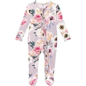 Posh Peanut Footie Ruffled Zippered One Piece French Gray